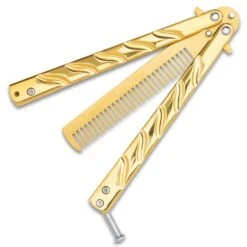 Havoc Gold Butterfly Comb Trainer - 3Cr13 Stainless Steel Construction, Sturdy Handle Latch - Length 8 1/2” 5 Havoc Gold Butterfly Comb Trainer - 3Cr13 Stainless Steel Construction, Sturdy Handle Latch - Length 8 1/2” -Knife Series Shop D49 BK5506