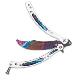 White Galaxy Butterfly Trainer - Stainless Steel Blade, Water Transfer Design, Stainless Steel Handles - Closed Length 6” 6 White Galaxy Butterfly Trainer - Stainless Steel Blade, Water Transfer Design, Stainless Steel Handles - Closed Length 6” -Knife Series Shop D49 BK5536