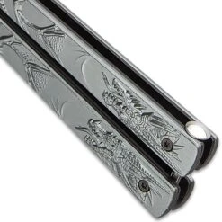 Grey Dragon Butterfly Knife - Stainless Steel Blade, Molded Steel Handle, Latch Lock, Double Flippers - Length 9 1/4” -Knife Series Shop D49 NF1165