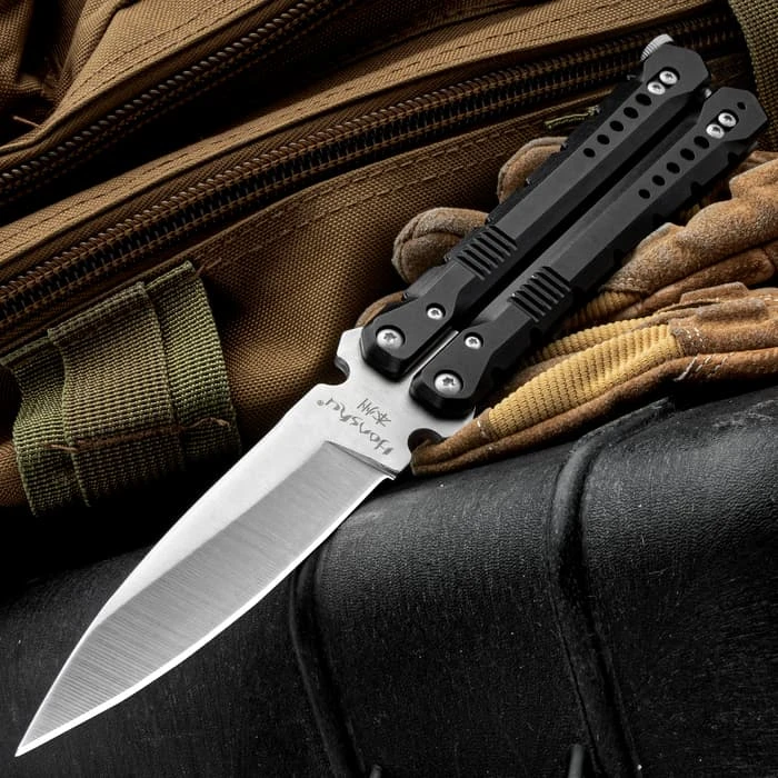 Honshu Senjutsu Fly Butterfly Knife - 7Cr17 Stainless Steel Blade, Anodized 6061 Aluminum Handles, Stainless Steel Latch - Closed Length 5 1/4” 3 Honshu Senjutsu Fly Butterfly Knife - 7Cr17 Stainless Steel Blade, Anodized 6061 Aluminum Handles, Stainless Steel Latch - Closed Length 5 1/4” - Image 3