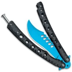 Electric Blue Butterfly Knife - Stainless Steel Blade, Stainless Steel Handle, Latch Lock - Length 9" -Knife Series Shop D49 VB1920