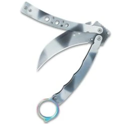 Silver Hawk Karambit Butterfly Knife - Stainless Steel Blade, Stainless Steel Handle, Open-Ring Pommel - Length 9" -Knife Series Shop D49 VB2099