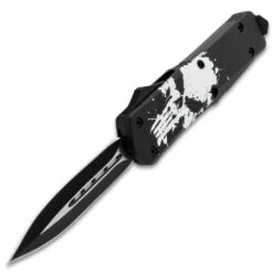 Executioner Double Action Automatic OTF Knife - Stainless Steel Blade, TPR Handle, Glassbreaker - Closed 5 1/2” -Knife Series Shop E04 BK5921