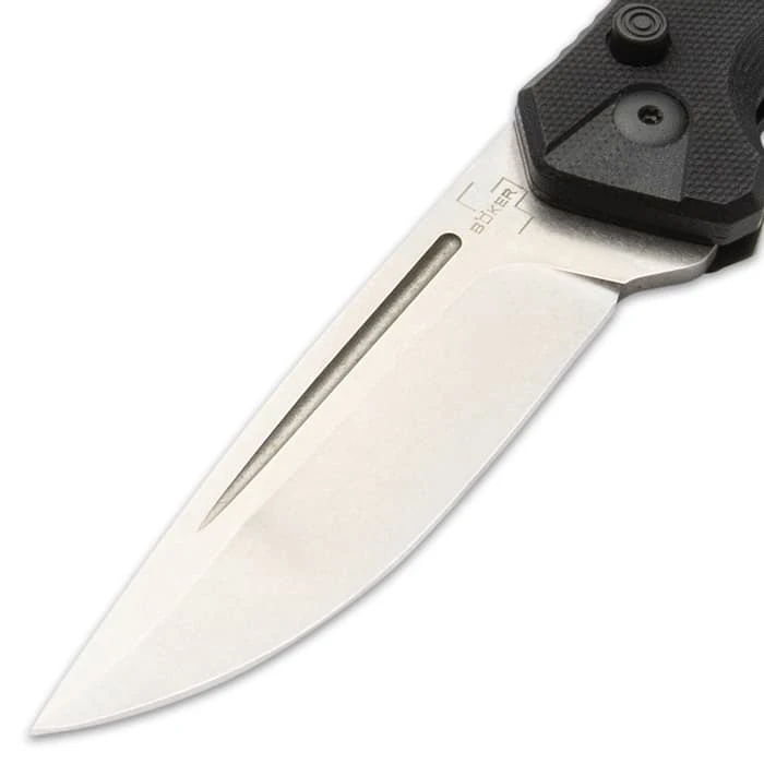 Boker Plus Black Intention Pocket Knife - D2 Tool Steel Blade, G10 Handle, Push Button Opening, Slide Lock - Length 7 4/5” 4 Boker Plus Black Intention Pocket Knife - D2 Tool Steel Blade, G10 Handle, Push Button Opening, Slide Lock - Length 7 4/5” - Image 4