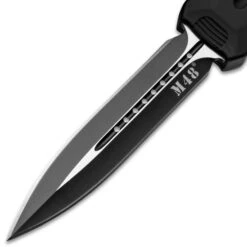 M48 Spear Point Automatic OTF Knife - Stainless Steel Blade, TPU Handle, Slide Trigger, Pocket Clip - Closed 5 3/4" -Knife Series Shop E04 UC3548