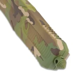 M48 Camo Automatic OTF Knife - Stainless Steel Blade, Cerakote Coated TPU Handle, Slide Trigger, Pocket Clip - Length 9 1/2" -Knife Series Shop E04 UC3580