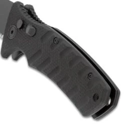 Black Serrated Automatic Knife - Stainless Steel Blade, G10 Handle, Safety Lock, Pocket Clip - Length 8" -Knife Series Shop E04 VB2198