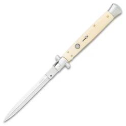Automatic Italian Ivory Stiletto Knife With Pouch - Stainless Steel Blade, Faux Ivory Handle, Brass Pins - Length 13" -Knife Series Shop E04 VB2310