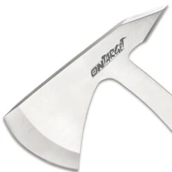 On Target Throwing Axe With Sheath - One-Piece Stainless Steel Construction, Blade Edge And Spike - Length 9 1/4" -Knife Series Shop E06 BK4527