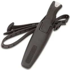 Delta Defender Dive Knife With Belt And Sheath - Stainless Steel Blade, Ridged ABS And TPR Handle, Sawback Serrations - Length 9 3/4” -Knife Series Shop E17 BK4589