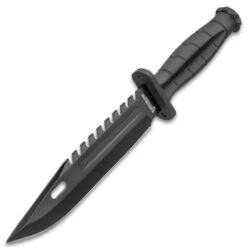 Bushmaster Black Adder Knife With Sheath - Stainless Steel Blade, Sawback, Non-Reflective Finish, TPR Handle - Length 12” -Knife Series Shop E17 BK4655