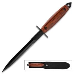 V42 Combat Dagger And Sheath - Stainless Steel Blade, Pakkawood Handle, Extended Tang, Lanyard Hole - Length 13” -Knife Series Shop E17 BK5876
