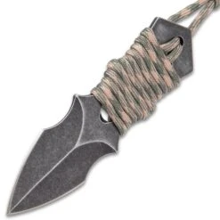Black Legion Spearhead Neck Knife With Sheath - Solid Stainless Steel Construction, Stonewashed Finish, Paracord Wrapped Handle - Length 4 3/4” -Knife Series Shop E17 BV553