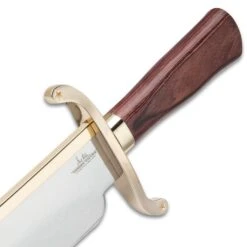 Gil Hibben Old West Bowie Knife - Bloodwood Edition - Stainless Steel Blade, Wooden Handle, Gold-Plated Guard, Leather Sheath - Length 20 1/2” -Knife Series Shop E17 GH5069