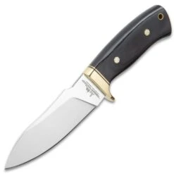 Hibben Chugach Hunter Knife With Sheath - 5Cr13 Stainless Steel Blade, Pakkawood Handle, Brass Hand Guard, Rosette Accents - Length 8 7/8” 8 Hibben Chugach Hunter Knife With Sheath - 5Cr13 Stainless Steel Blade, Pakkawood Handle, Brass Hand Guard, Rosette Accents - Length 8 7/8” -Knife Series Shop E17 GH5084