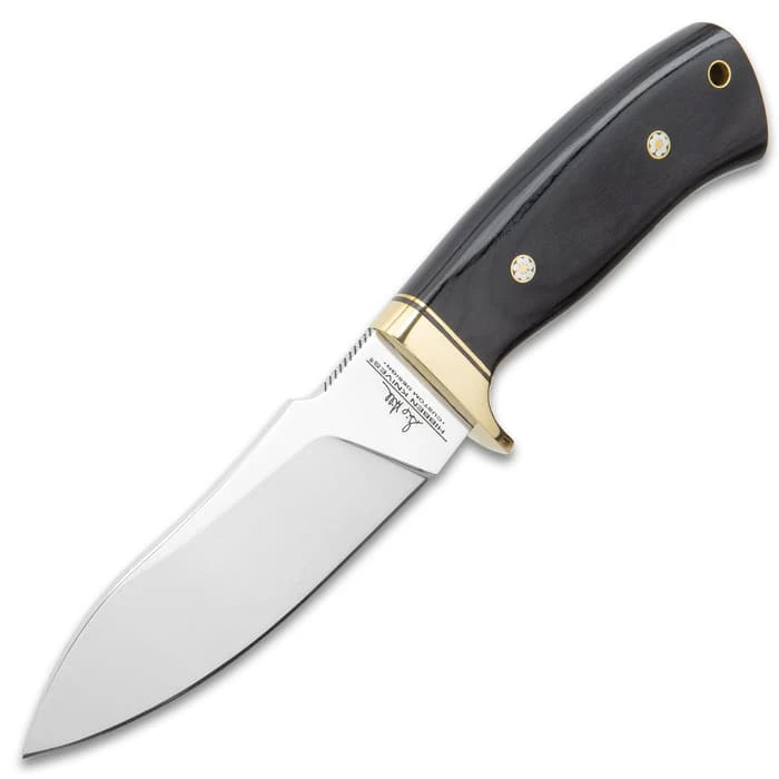 Hibben Chugach Hunter Knife With Sheath - 5Cr13 Stainless Steel Blade, Pakkawood Handle, Brass Hand Guard, Rosette Accents - Length 8 7/8” 4 Hibben Chugach Hunter Knife With Sheath - 5Cr13 Stainless Steel Blade, Pakkawood Handle, Brass Hand Guard, Rosette Accents - Length 8 7/8” - Image 4