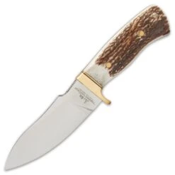 Special Edition Hibben Stag Chugach Hunter Knife With Sheath - German Steel Blade, Genuine Stag Handle, Brass Hand Guard -Knife Series Shop E17 GH5084GS