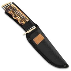 Ridge Runner Game Skinner Knife And Sheath - Stainless Steel Blade, Faux Stag Handle, Brass Half-Guard - Length 9 1/4” -Knife Series Shop E17 RR849