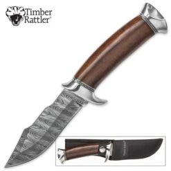 Timber Rattler Hidden Corral Skinner / Fixed Blade Knife With Nylon Sheath - DamascTec Steel Blade -Knife Series Shop E17 TR152