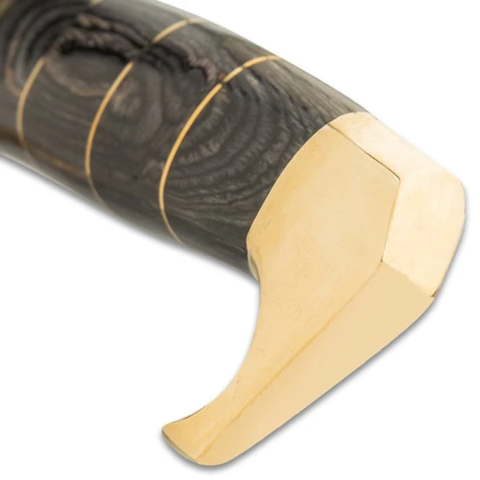Timber Rattler Grey Gurkha Kukri And Sheath - Stainless Steel Blade, Pakkawood Handle, Brass Pommel - Length 16 1/2” 4 Timber Rattler Grey Gurkha Kukri And Sheath - Stainless Steel Blade, Pakkawood Handle, Brass Pommel - Length 16 1/2” - Image 4