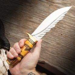 Timber Rattler Nairobi Hunter Knife With Sheath - Stainless Steel Blade, Camel Bone And Pakkawood Handle, Brass Guard - Length 12 1/4” -Knife Series Shop E17 TR189