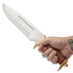 Timber Wolf Canberra Bowie Knife And Sheath - Stainless Steel Blade, Wooden Handle, Brass Pommel And Guard - Length 17” -Knife Series Shop E17 TW1046