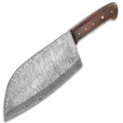 Timber Wolf Damascus Cleaver Butcher Knife With Wooden Sheath- Damascus Steel Blade, Wooden Handle, Brass Pins, Lanyard Hole - Length 14” 8 Timber Wolf Damascus Cleaver Butcher Knife With Wooden Sheath- Damascus Steel Blade, Wooden Handle, Brass Pins, Lanyard Hole - Length 14” -Knife Series Shop E17 TW1062