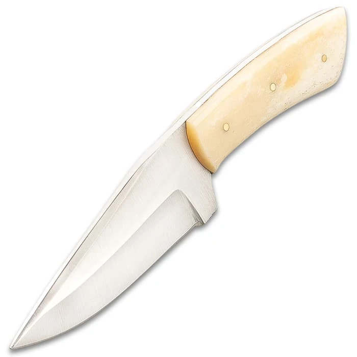 Timber Wolf Aleutian Knife With Sheath - Stainless Steel Blade, Bone Handle, Stainless Steel Pins - Length 7 3/4” 4 Timber Wolf Aleutian Knife With Sheath - Stainless Steel Blade, Bone Handle, Stainless Steel Pins - Length 7 3/4” - Image 4