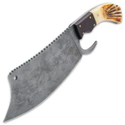 Timber Wolf Deerstalker Cleaver Knife And Sheath - Carbon Steel Blade, Torched Bone And Walnut Wood Handle - Length 12” -Knife Series Shop E17 TW1213