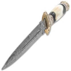 Timber Wolf Zulu Dagger And Sheath - Damascus Steel Blade, Bone Handle, Fileworked Guard And Pommel - Length 12 3/4” 8 Timber Wolf Zulu Dagger And Sheath - Damascus Steel Blade, Bone Handle, Fileworked Guard And Pommel - Length 12 3/4” -Knife Series Shop E17 TW1231