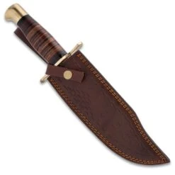 Timber Wolf Wildcat Bowie Knife And Sheath - Stainless Steel Blade, Stacked Leather Handle, Brass Pommel And Guard - Length 13 1/2” -Knife Series Shop E17 TW1246