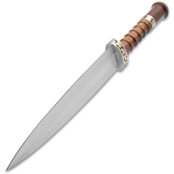 Timber Wolf Crusader Dagger And Sheath - Stainless Steel Blade, Wooden Handle, Fileworked Accents - Length 17 1/2" 4 Timber Wolf Crusader Dagger And Sheath - Stainless Steel Blade, Wooden Handle, Fileworked Accents - Length 17 1/2" - Image 4