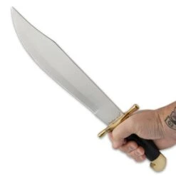 Timber Wolf Indus Valley Bowie Knife And Sheath - Stainless Steel Blade, Black Buffalo Horn Handle, Brass Pommel - Length 16” -Knife Series Shop E17 TW1252