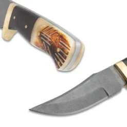 Timber Wolf Deerstalker Fixed Blade Knife And Sheath - Carbon Steel Blade, Torched Bone And Walnut Wood Handle - Length 8 1/2” -Knife Series Shop E17 TW1392