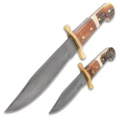Timber Wolf Bison Plains Two-Piece Set With Twin Sheath - Blued Carbon Steel Blades, Walnut Wood And Bone Handles -Knife Series Shop E17 TW1393