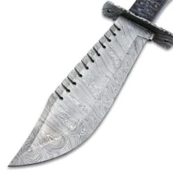 Timber Wolf Shark Back Knife And Sheath - Damascus Steel Blade, Wooden Handle, Lanyard Hole - Length 15 1/2" 8 Timber Wolf Shark Back Knife And Sheath - Damascus Steel Blade, Wooden Handle, Lanyard Hole - Length 15 1/2" -Knife Series Shop E17 TW1401