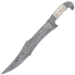 Timber Wolf Sheik Machete And Sheath - Damascus Steel Blade, Damascus Steel Handle, Bone Handle Scales - Length 17” -Knife Series Shop E17 TW841