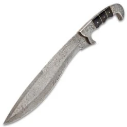 Timber Wolf Osiris Machete - Damascus Steel Blade, Wooden Handle Scales, Filework, Brass Pins, Damascus Steel Pommel - Length 18” -Knife Series Shop E17 TW930