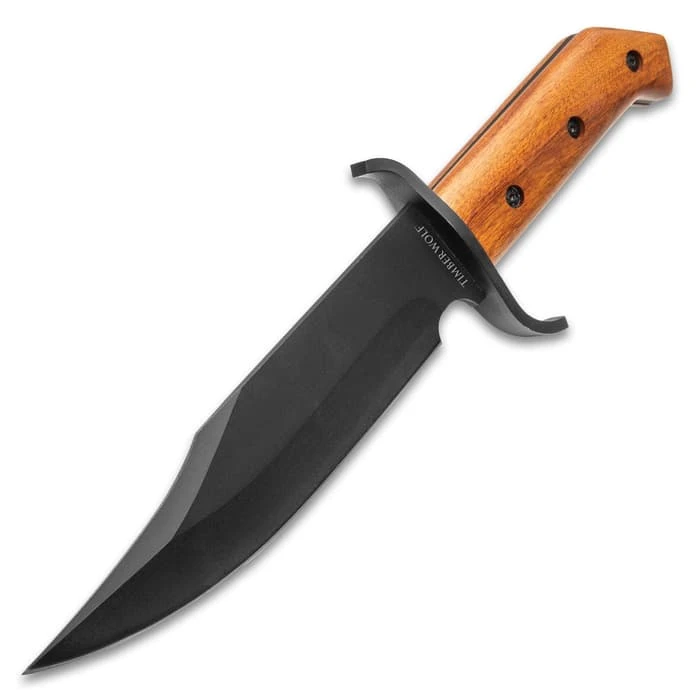 Timber Wolf ClaimStaker Bowie Knife And Sheath - 3Cr13 Stainless Steel Black Blade, Full-Tang, Wooden Handle - Length 12 1/2” 4 Timber Wolf ClaimStaker Bowie Knife And Sheath - 3Cr13 Stainless Steel Black Blade, Full-Tang, Wooden Handle - Length 12 1/2” - Image 4