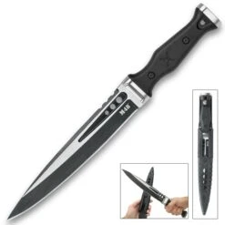 M48 Highland Scottish Dirk With Sheath - Cast Stainless Steel Blade, Black Oxide Coated, TPR Handle, Stainless Steel Pommel And Guard, Lanyard Hole - Length 15 1/8” -Knife Series Shop E17 UC3257