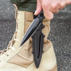 Undercover CIA Stinger Knife And Sheath - One-Piece 3Cr13 Steel Construction, Black Oxide Coating, Thru-Holes - Length 7 1/8” -Knife Series Shop E17 UC3344