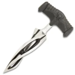 M48 Cyclone Push Dagger And Sheath - 2Cr13 Cast Stainless Steel Blade, Black Oxide Coating, TPR Rubber Handle - Length 7 3/8” -Knife Series Shop E17 UC3427