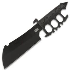 Combat Commander Trench Cleaver Knife And Sheath - 1065 High Carbon Steel, Non-Reflective, Cast Metal Handle - Length 12 7/8” -Knife Series Shop E17 UC3449