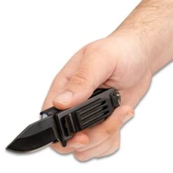 Lighter Caddy Pocket Knife - Black Stainless Steel Blade, Black Aluminum Handle, Assisted Opening - Closed Length 2 1/2” -Knife Series Shop E19 BK4577