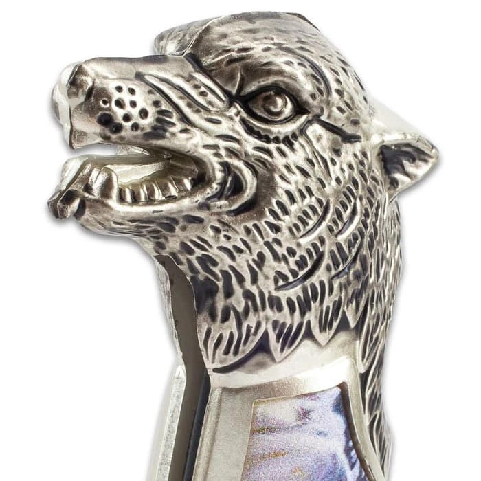 Winter Wolf Pocket Knife - 3Cr13 Stainless Steel, Sculpted Cast Metal And TPU Handle, Colorful Artwork, Liner Lock - Closed 5” 4 Winter Wolf Pocket Knife - 3Cr13 Stainless Steel, Sculpted Cast Metal And TPU Handle, Colorful Artwork, Liner Lock - Closed 5” - Image 4