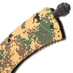 SOA Camo Field Pocket Knife With Firestarter - Stainless Steel Blade, ABS Handle, Assisted Opening, Pocket Clip - Closed 5 1/4” -Knife Series Shop E19 BK5390