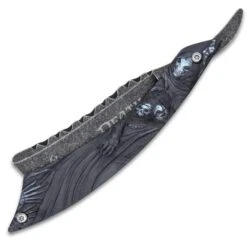 Grim Reaper Folding Razor Knife - 3Cr13 Stainless Steel Blade, Anodized Aluminum Handle, Filework - Length 9" 7 Grim Reaper Folding Razor Knife - 3Cr13 Stainless Steel Blade, Anodized Aluminum Handle, Filework - Length 9" -Knife Series Shop E19 BK5549