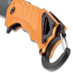 Rigid Multi-Function Knife With Carabiner Clip - 3Cr13 Stainless Steel Blade, Orange Aluminum Handle, Assisted Opening 7 Rigid Multi-Function Knife With Carabiner Clip - 3Cr13 Stainless Steel Blade, Orange Aluminum Handle, Assisted Opening -Knife Series Shop E19 BK5749