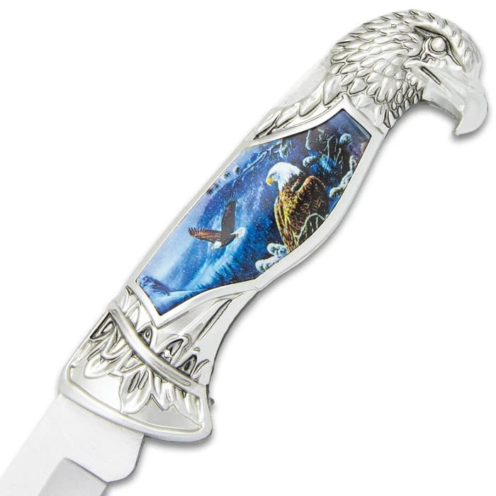 Winter Eagle Pocket Knife - 3Cr13 Stainless Steel Blade, Sculpted Cast Metal And TPU Handle, Eagle Artwork - Closed 5” 4 Winter Eagle Pocket Knife - 3Cr13 Stainless Steel Blade, Sculpted Cast Metal And TPU Handle, Eagle Artwork - Closed 5” - Image 4