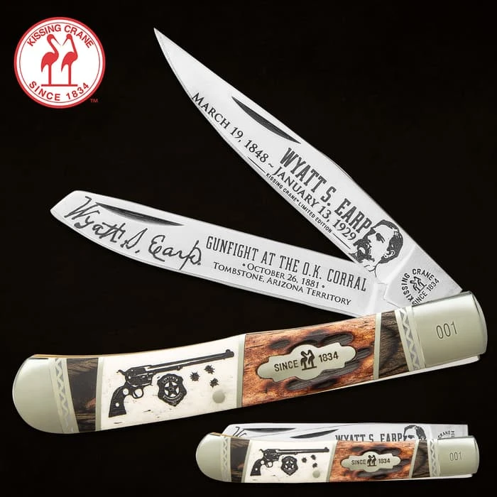 Kissing Crane Wyatt Earp Trapper Pocket Knife - Stainless Steel Blades, Bone Handle Scales, Nickel Silver Bolsters, Brass Pins 4 Kissing Crane Wyatt Earp Trapper Pocket Knife - Stainless Steel Blades, Bone Handle Scales, Nickel Silver Bolsters, Brass Pins - Image 4